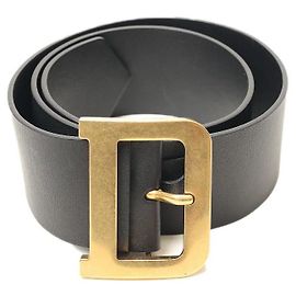 Cinto Christian Dior de couro preto com fivela D dourada Preto