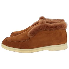 Loro Piana Open Walk Fur Lined Ankle Boots Cognac Cognac