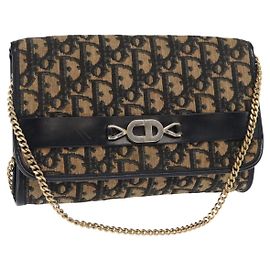 Borsa a spalla in tela Trotter Christian Dior blu navy oro Auth 159985 D'oro Blu navy