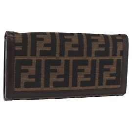 Cartera Larga de Lona Zucca FENDI Negra Marrón Auth BA9439V Castaño Negro