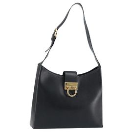 Bolsa de mão Salvatore Ferragamo em couro preto e dourado Auth 160052 Preto Dourado