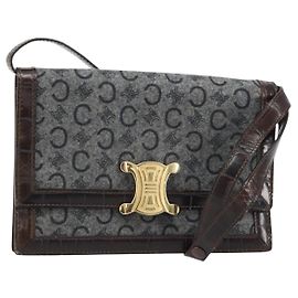 Céline Sac à bandoulière en toile Macadam C de CELINE gris or Auth 157930 Marron Doré