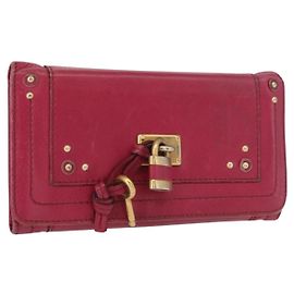 Chloé Chloe Paddington Long Wallet Leather Pink Gold Auth BA9436 Pink Golden