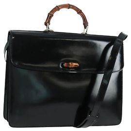 Sac à main GUCCI Bamboo Émail 2 voies Noir Or 015 1046 3304 Auth bs32052 Noir Doré