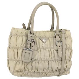 PRADA Handtasche Nylon 2way Beige Silber Auth ka1368 Silber Beige