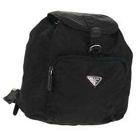 PRADA Backpack Nylon Black Silver Auth 159056 Black Silvery