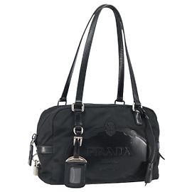 PRADA Borsa a mano in nylon nero argento Auth ka1246 Nero Argento