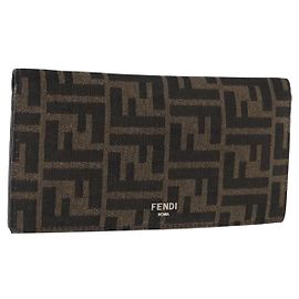 FENDI Zucca Canvas Long Wallet Black Brown Auth bs32134 Brown Black