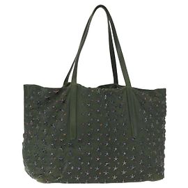 Jimmy Choo Studs Tote Bag Leather Green Silver Auth BA8788 Silvery Green