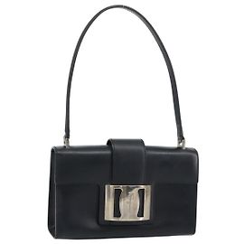 Bolsa Vala de couro preta e prata da Salvatore Ferragamo Auth 160107 Preto Prata
