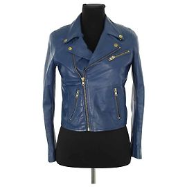 Maje Blaue Lederjacke Blau