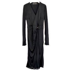 Vestido drapeado com botão Medusa Versace Preto
