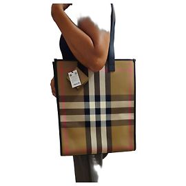 Burberry Check Canvas and Leather Tote Bag Brown Black Pink Beige