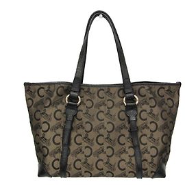 Céline Celine C Macadam Carriage Pattern Tote Bag Black Beige