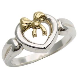 Bague Cœur Ruban Tiffany & Co. en Argent et Or Jaune Argenté Doré