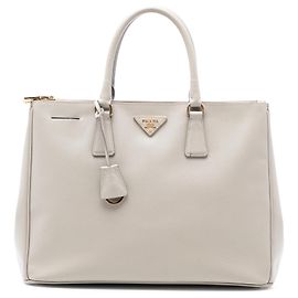 Prada Gray Large Saffiano Lux Galleria Double Zip Tote Brown Grey