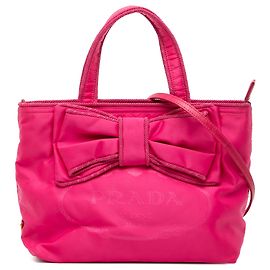 Bolsa Prada em tessuto canapa rosa com logo e laço Rosa