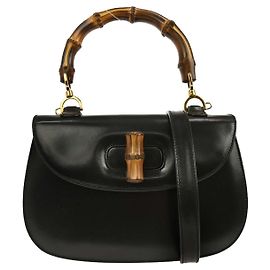 Gucci Vintage Convertible Bamboo Top Handle Leather Medium Black