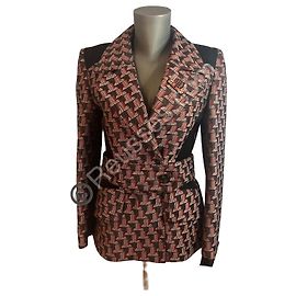 Lanvin virgin wool jacket with geometric pattern – size 38 – new with structured belt Other