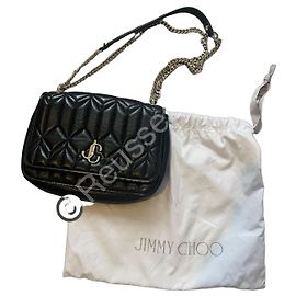 Bolsa Jimmy Choo em couro matelassê preto – nova – alça de corrente & logo JC Outro