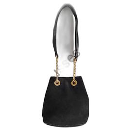 Borsa a secchiello Céline Vintage in suede nero, interno in coir rosso Altro