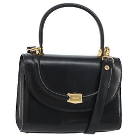 BALLY Handtasche Leder 2-Wege Schwarz Gold Auth 158161 Schwarz Golden