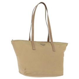 PRADA Tote Bag Nylon Beige Silver Auth ti3600 Silvery Beige