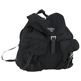 PRADA Backpack Nylon Black Silver Auth 153760 Black Silvery