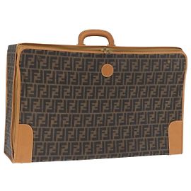 FENDI Trunk em lona Zucca Preto Marrom ouro Auth 155538 Marrom Preto Dourado