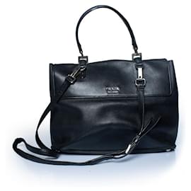 Prada, large convertible double twist top handle tote Black