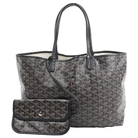 Borsa a Spalla Goyard Saint Louis PM in PVC e Pelle Nera Beige