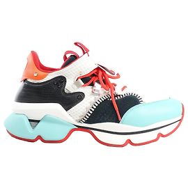 Christian Louboutin Red Runner Leather Sneakers in Multicolor, Size 42 EU Red