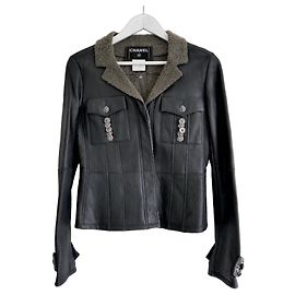 Chanel Pre-Fall 2007 Button Trim Leather & Shearling Jacket Black