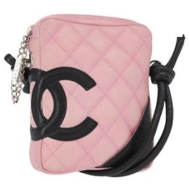 Chanel Cambon Umhängetasche aus gestepptem Leder klein Pink