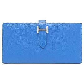 Portefeuille Long Soufflet Epsom Béarn d'Hermès Bleu