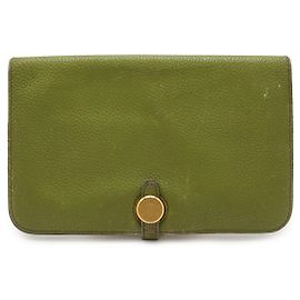 Portefeuille long bifold Hermès Dogon Duo GM vert Vert
