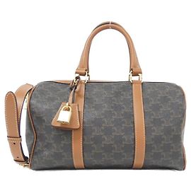 Céline Bolsa Boston Celine Triomphe em lona e couro de bezerro Marrom