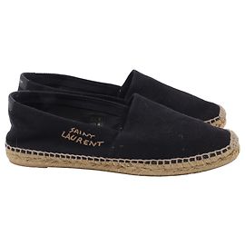 Schwarze Leinensandalen mit gesticktem Saint Laurent-Logo Schwarz