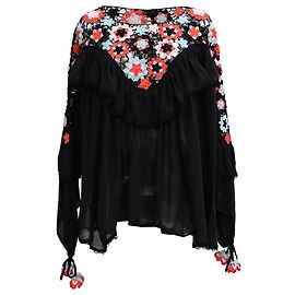 Alanui bestickte Bluse aus schwarzer Baumwolle Schwarz