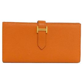 Portefeuille Long Soufflet Chèvre Béarn Hermès Orange