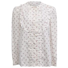 Bluse aus weißer Baumwolle mit Blumenmuster Miu Miu Mehrfarben