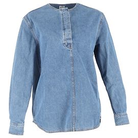 Totême Collarless Blouse in Blue Denim Blue Light blue
