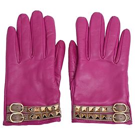 Valentino Garavani Luvas Valentino Rockstud em couro rosa Marrom Rosa