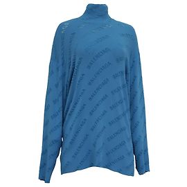 Oversize Rollkragenpullover aus hellblauer Viskose mit Devore-Logo von Balenciaga Blau Hellblau
