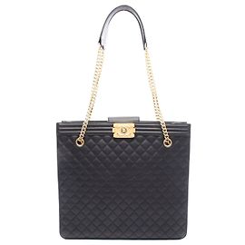 Chanel Boy Leder Tote Bag Schwarz Schwarz