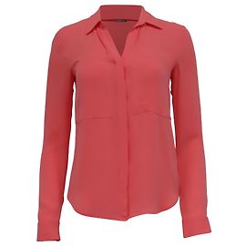 Theory Button Down Blouse in Orange Silk Orange Coral