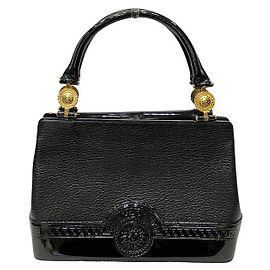 Versace Sunburst Leather Patent Handbag Black