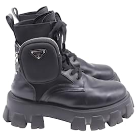Prada Monolith Combat Boots in Black Leather and Nylon Black