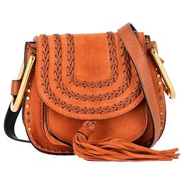Chloé Small Hudson Whipstitch Handbag in Brown Suede Orange Coral