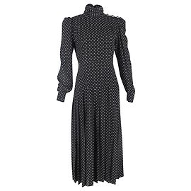 Alessandra Rich plissiertes Polka-Dot-Midikleid aus schwarzer Seide Schwarz